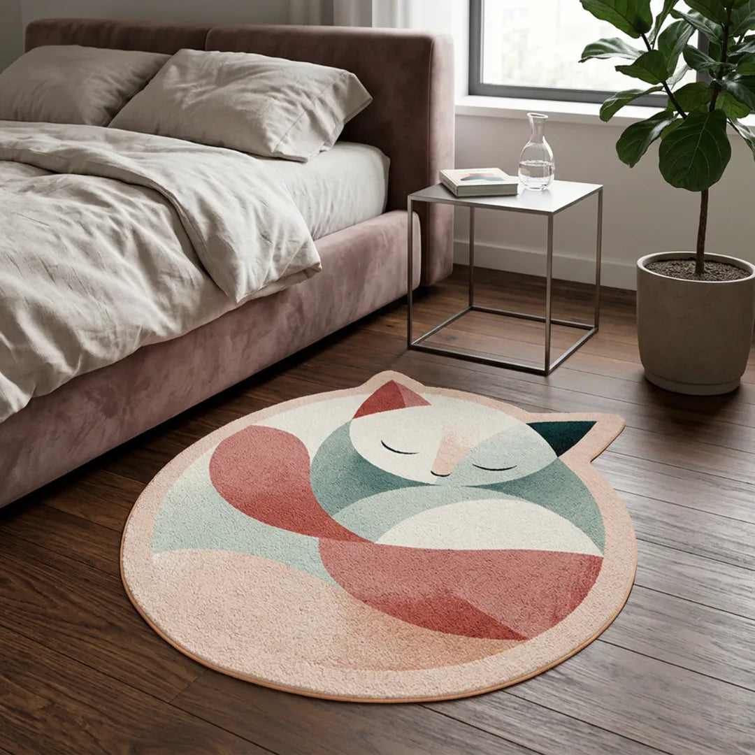Irregular cat corner rug bedroom