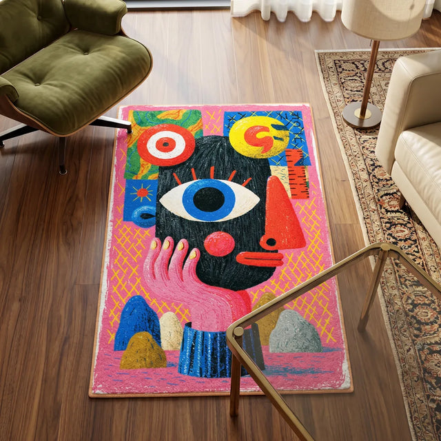 Pink Oracle – Johns-Inspired Abstract Rug | 4 x 6 ft | Living Room & Reading Nook
