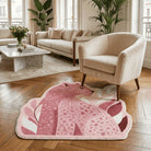 Irregular pink leopard rug living Room