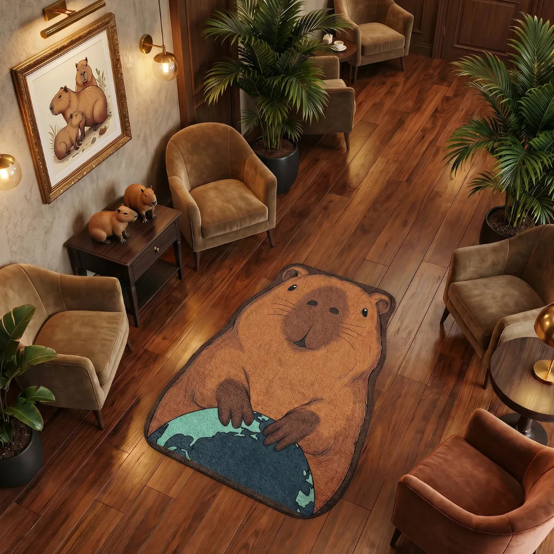 Irregular capybara rug capybara inspired cafe