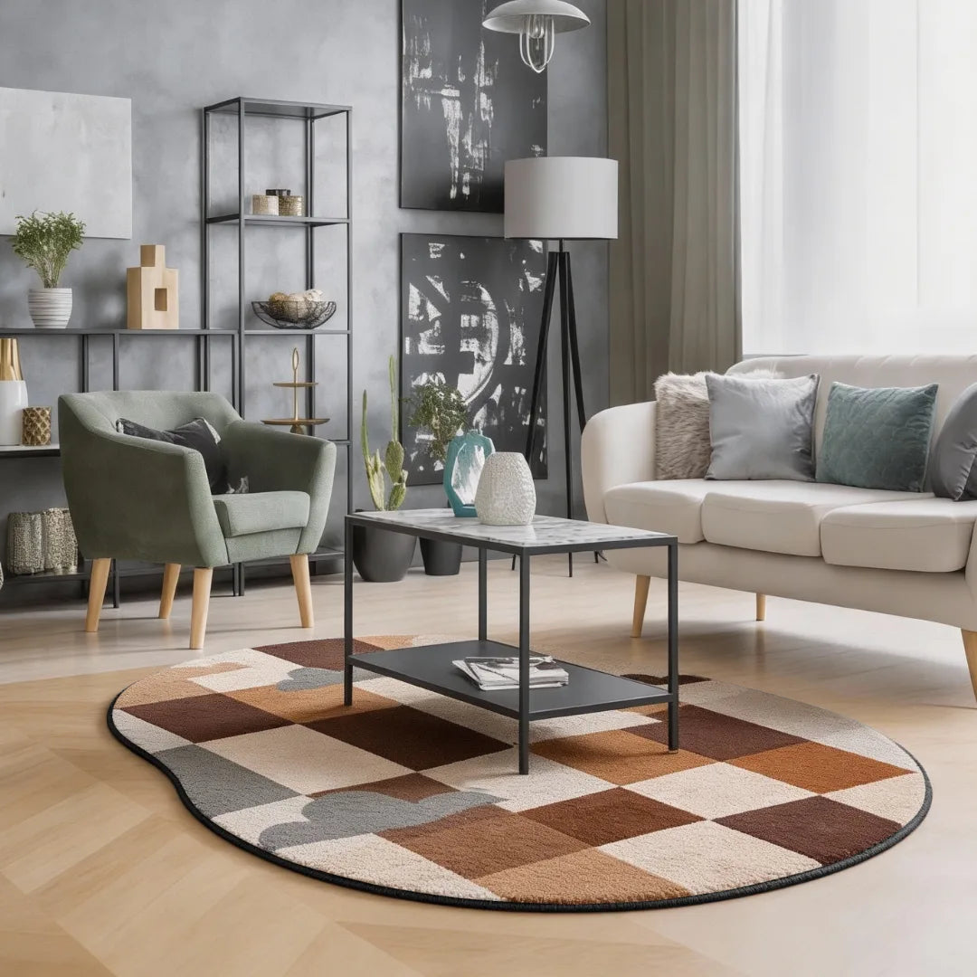Irregular checkered porous rug living room