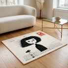 Stamp inspired rug living room
