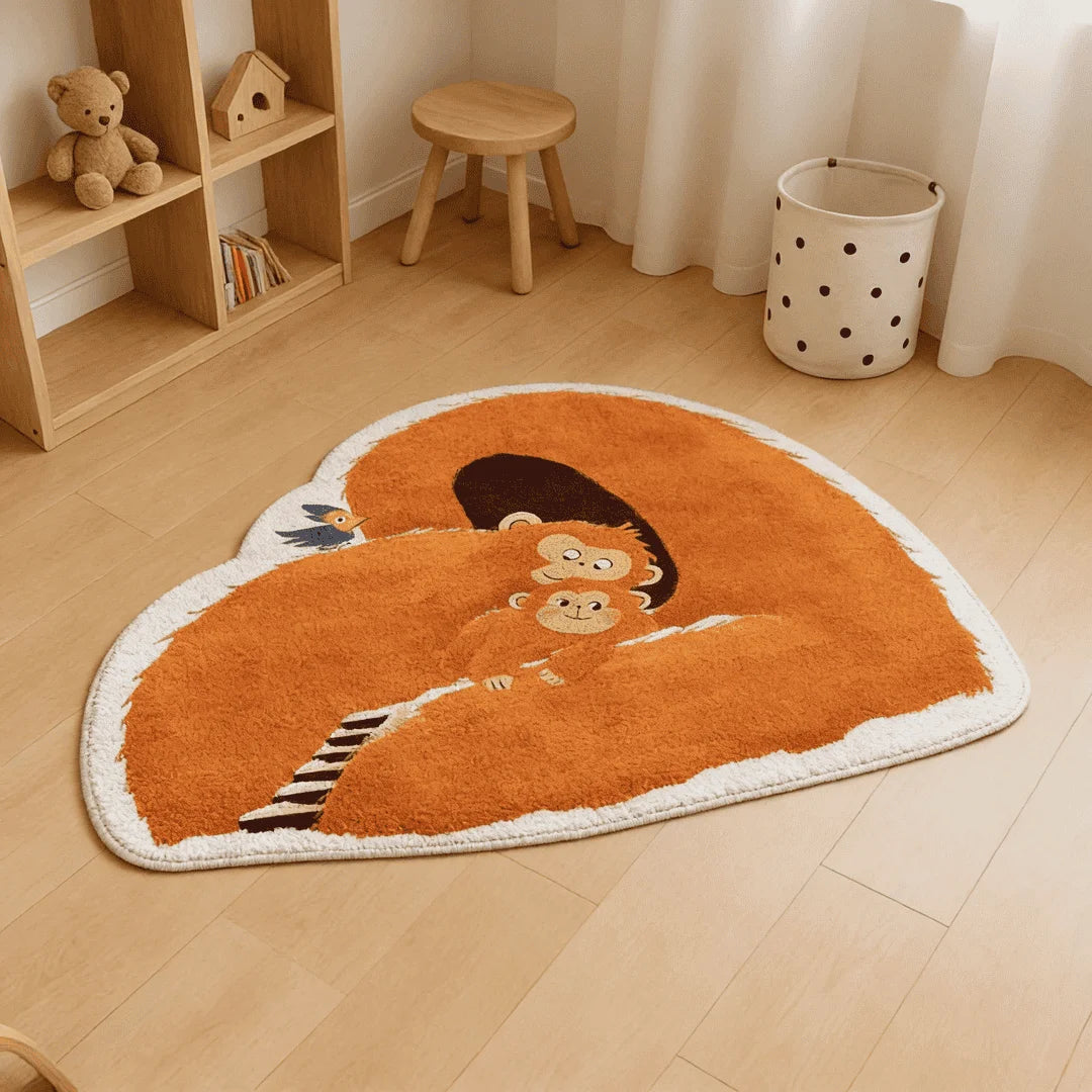 Irregular punch the lonely monkey inspired rug kidsroom