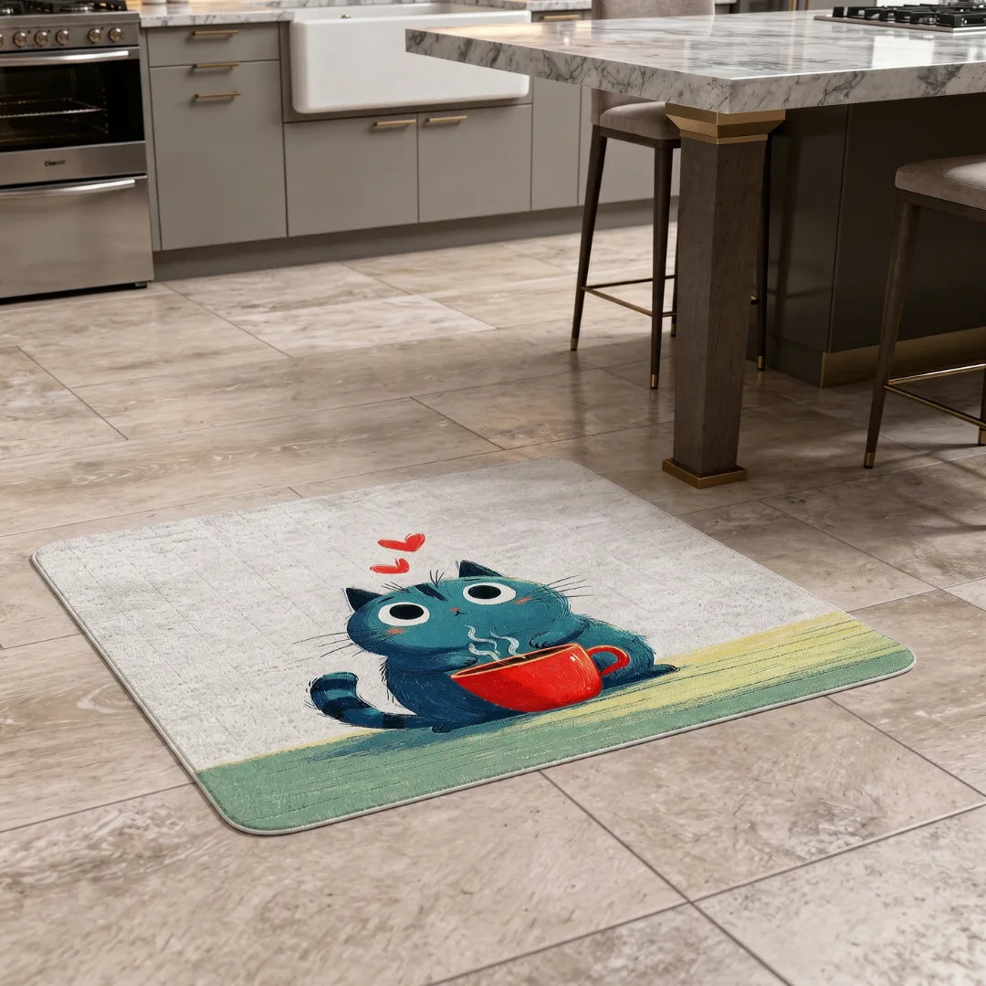Blue cat rug kitchen