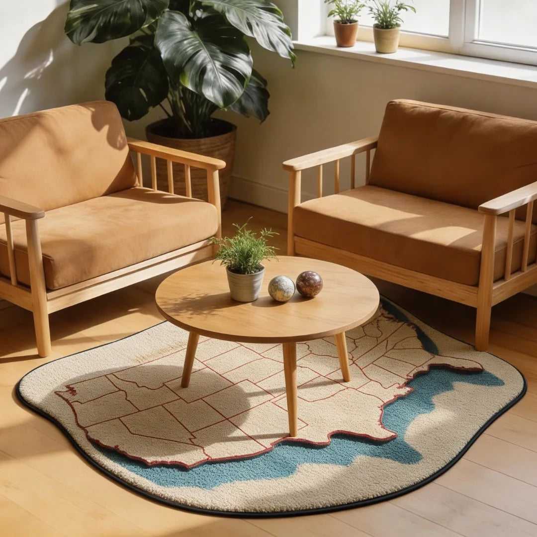 Irregular USA map rug living room