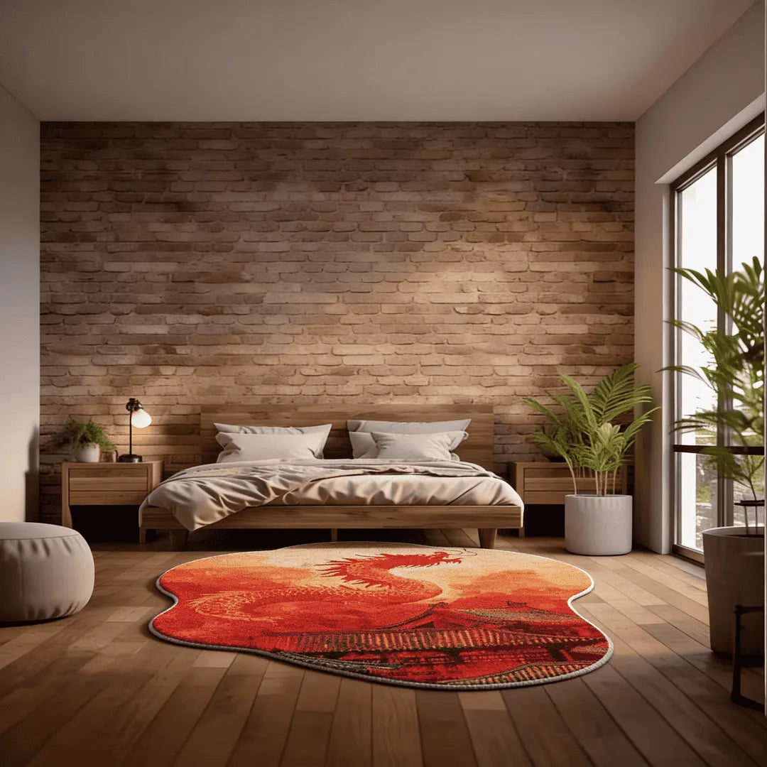 Irregular red dragon rug bedroom