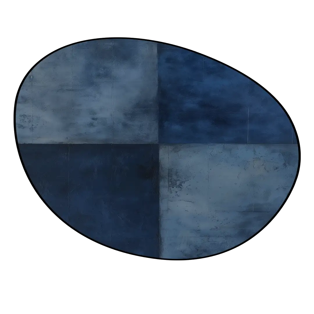 Irregular blue geometric rug living room