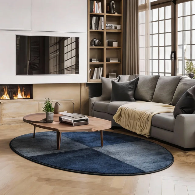 Rest in Blue – Irregular Blue Checkered Rug | 5 × 6 ft | Living Room
