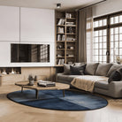 Irregular blue geometric rug living room