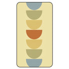 Abstract geometric runner rug featuring stacked half-circle shapes in muted green, mustard, terracotta, and blue tones