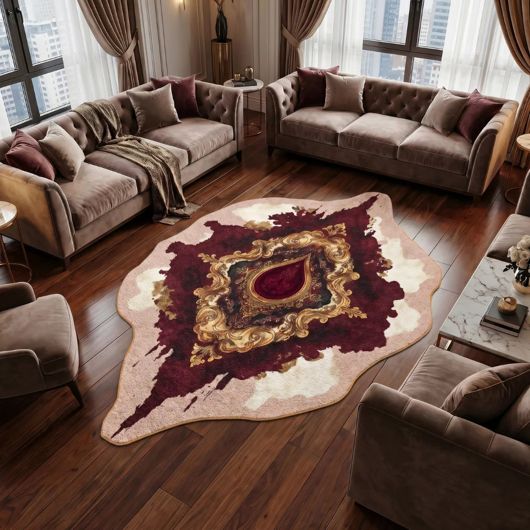 Red persian style rug living room