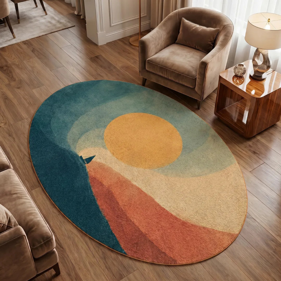 Irregular colores rug living room