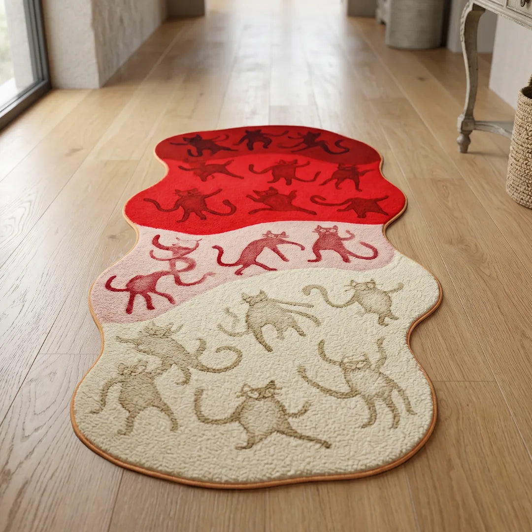 Irregular red cat rug entryway