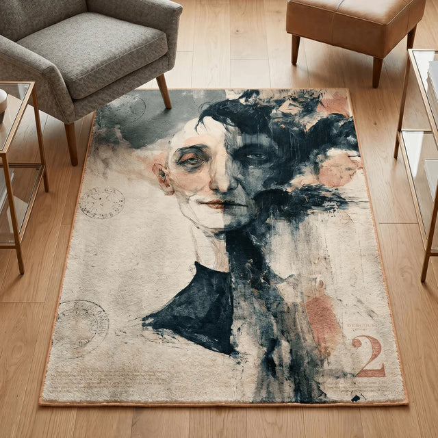 Scattering Mind – Stamp-Inspired Rug | Expressionism | 5 x 6 ft | Living Room & Reading Nook