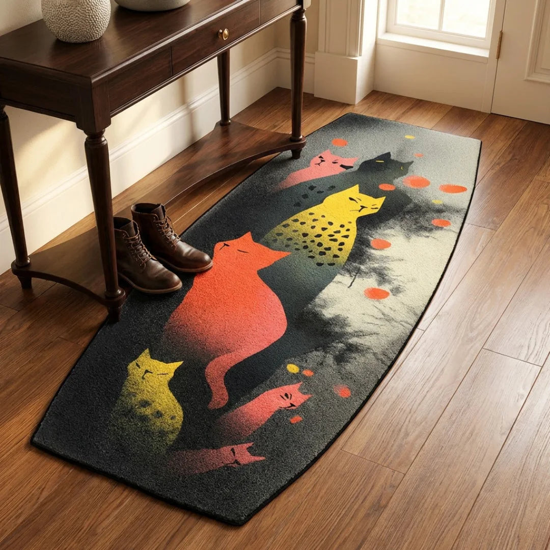 Irregular shadow cat illustration rug hallway entryway