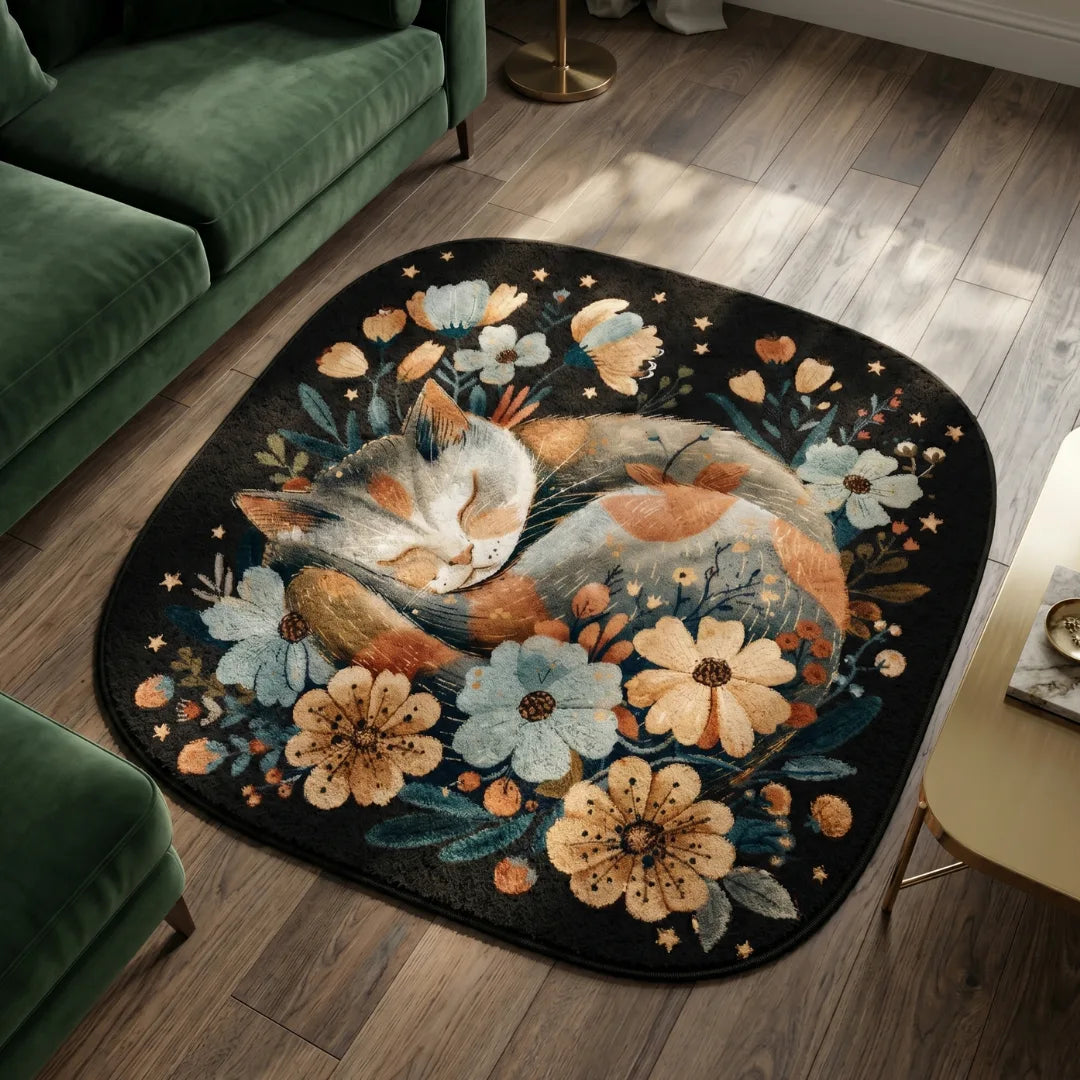 Irregular cat corner rug living room