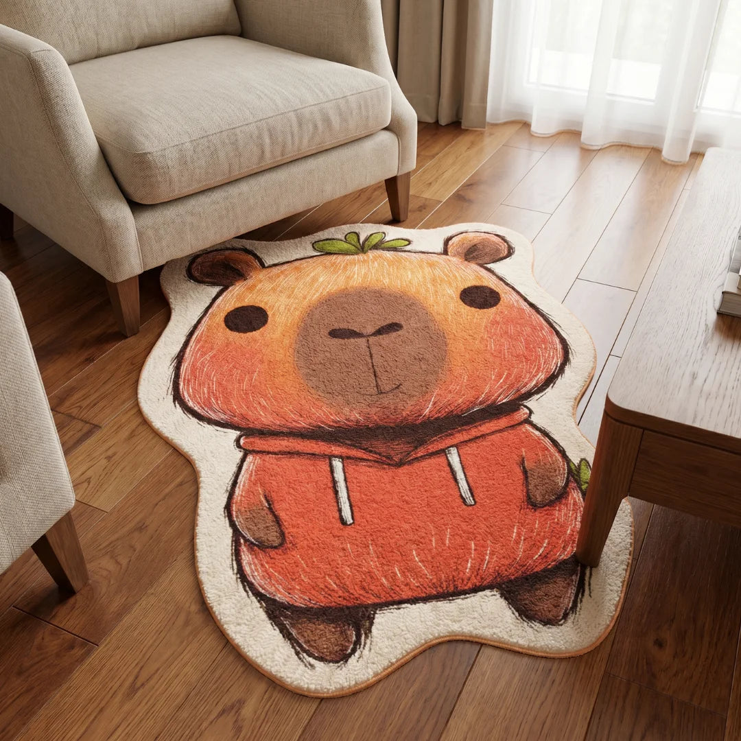Irregular capybara rug living room