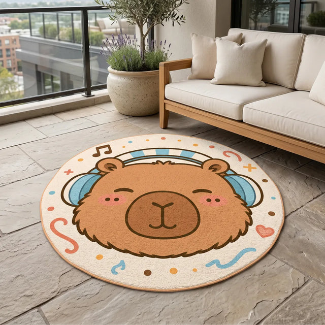 Soft Frequency – Capybara Style Rug | 5 x 5 ft | Patio & Balcony