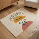 Stamp inspired rug living room
