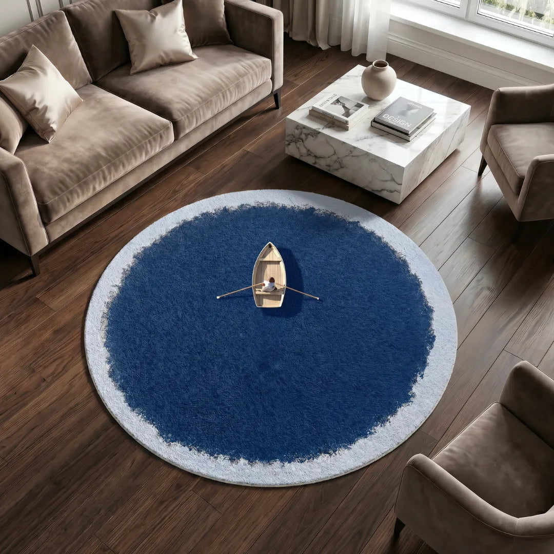 Irregular blue minimalist rug living room