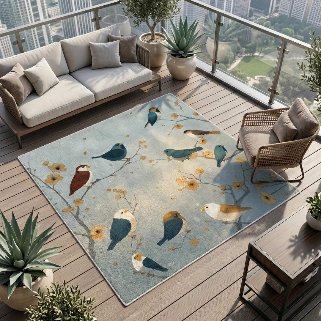 Bird inspired rug patio balcony