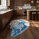 Irregular blue rug kitchen