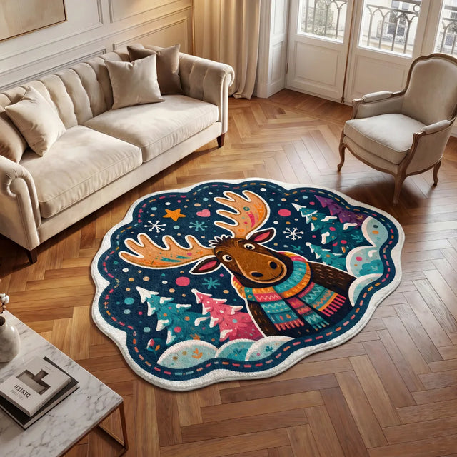 Starlit Merriment – Irregular Deer Style Rug | 6 x 5 ft | Living Room