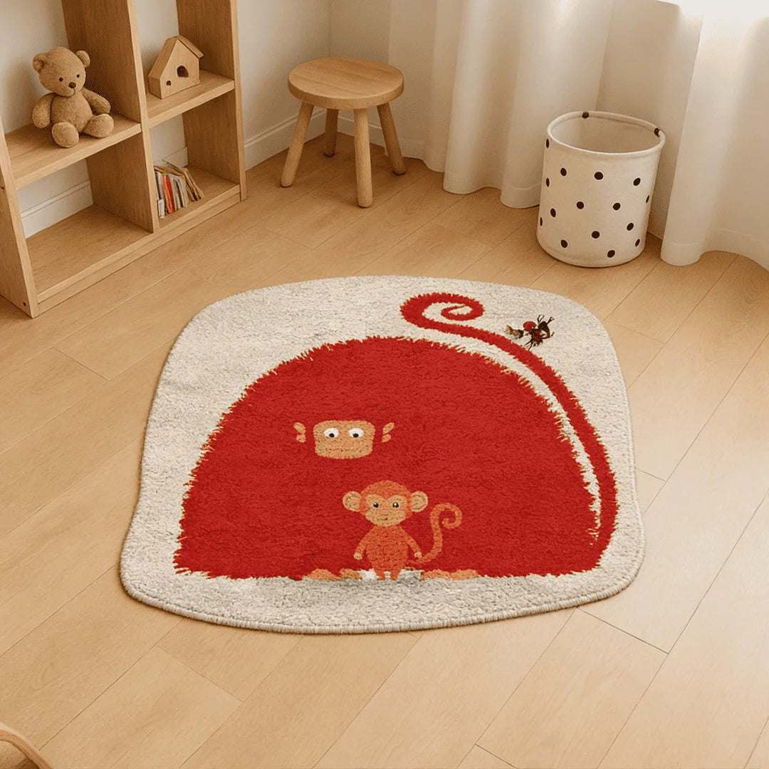Irregular punch the lonely monkey inspired rug kidsroom