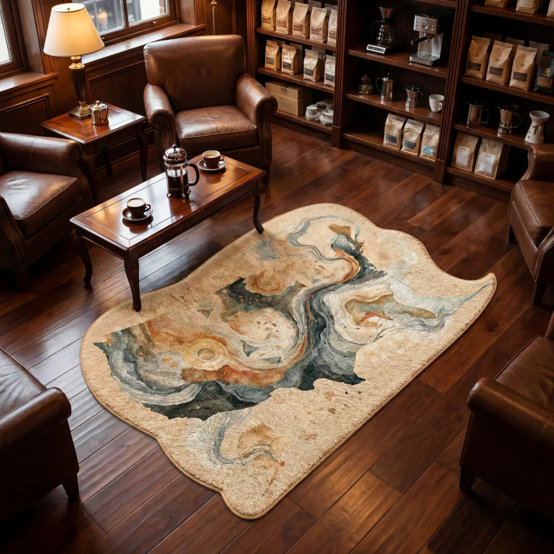 Irregular USA map rug coffee shop