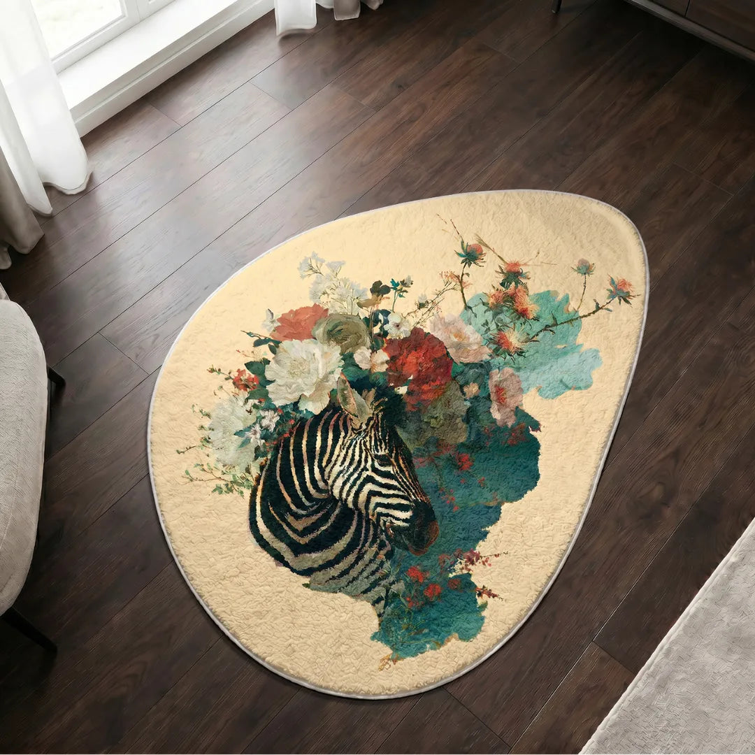 Irregular zebra style rug living room