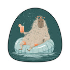 Irregular capybara rug by the pool