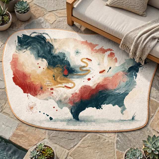 Summer Running Through the Map – Irregular USA Map Rug | 4 x 6 ft | Patio & Balcony