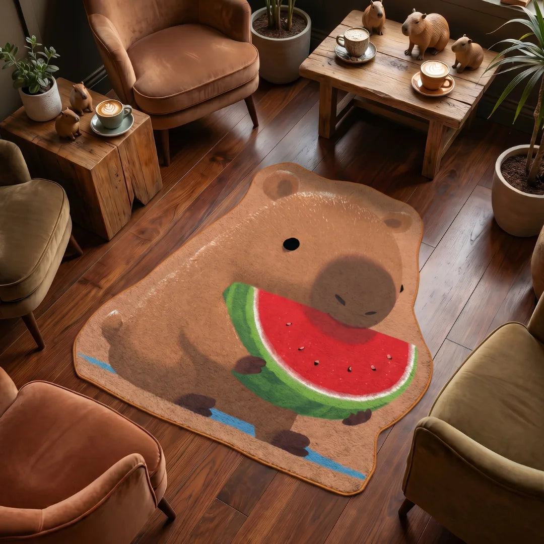 Irregular capybara rug capybara inspired cafe