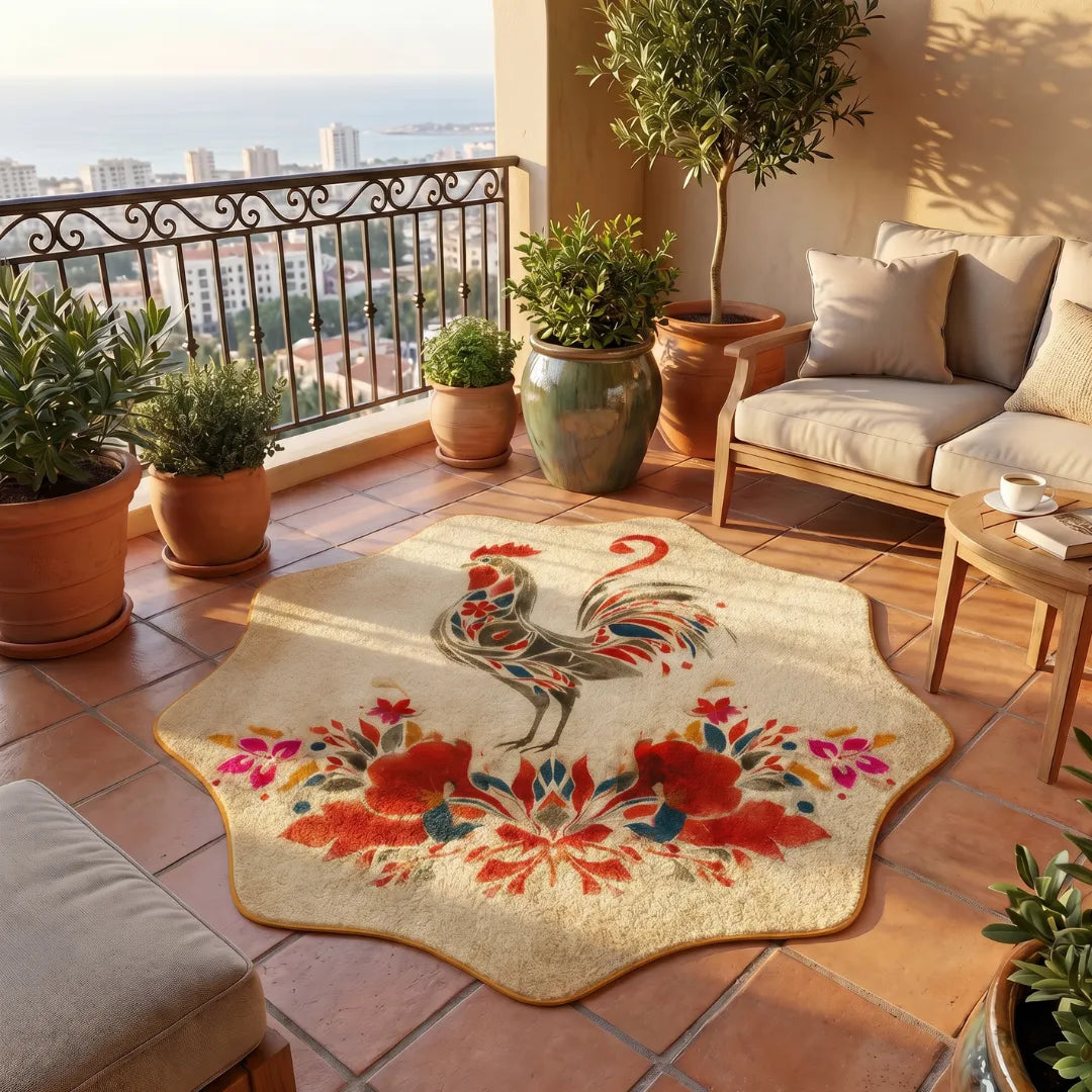Rooster style rug patio balcony