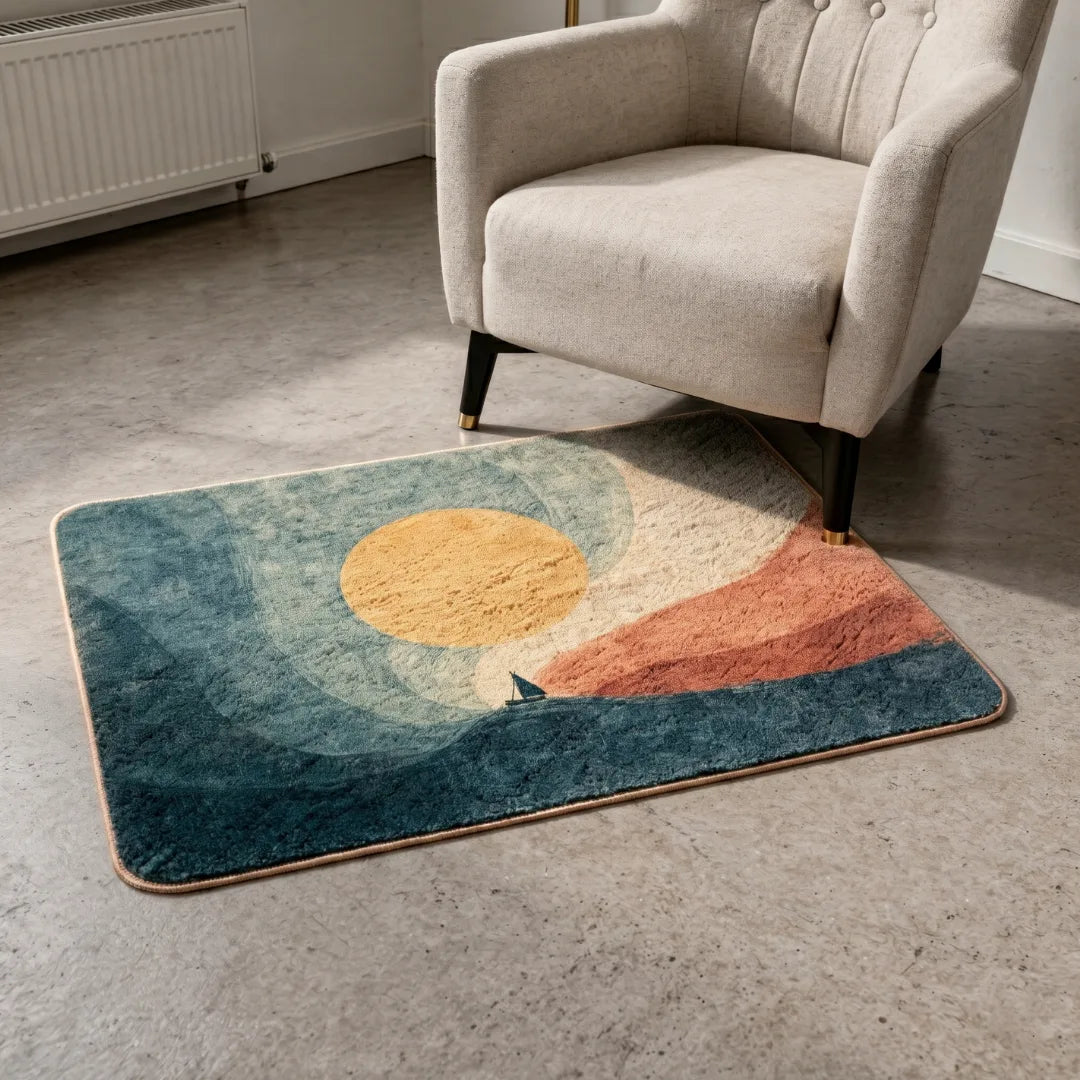 Irregular colores rug reading nook
