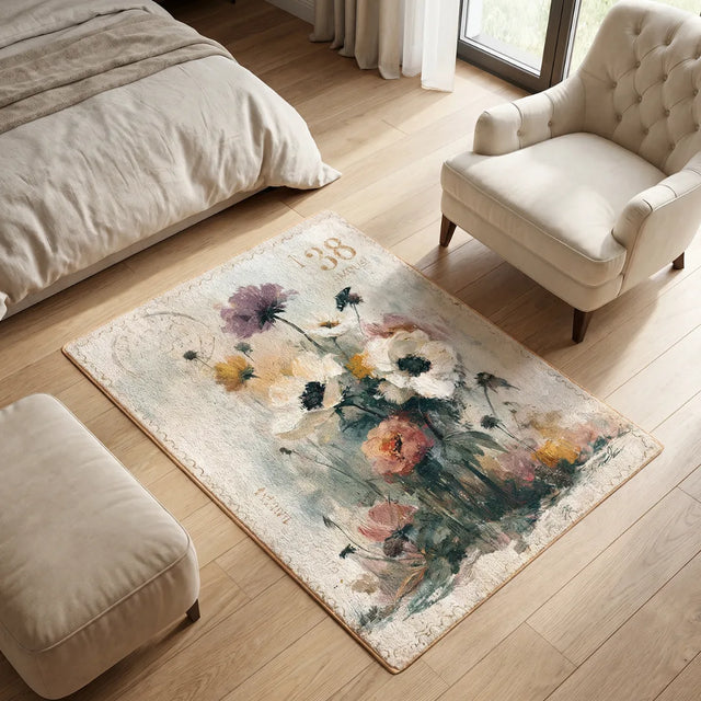 The Morning Bouquet – Stamp-Inspired Rug | 4 x 6 ft | Bedroom