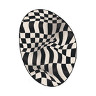 Irregular black and white warped checkered rug living room