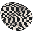 Irregular black and white warped checkered rug living room