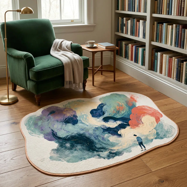 The Sky Leaned Down – Irregular California Summer Rug | 6 x 4.5 ft | Living Room & Reading Nook