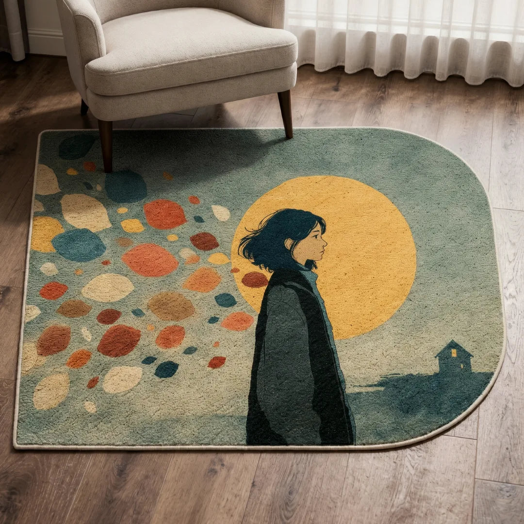 Irregular colores rug reading nook