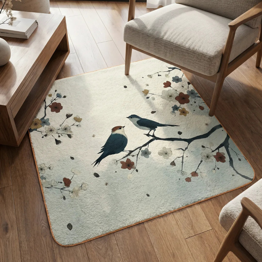 Bird inspired rug reading nook