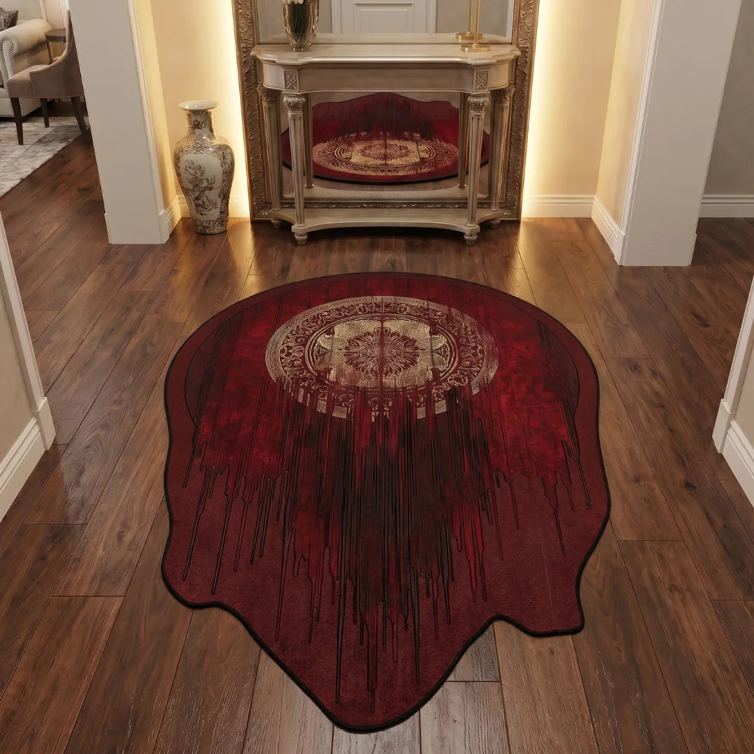 Red persian style rug hallway entryway