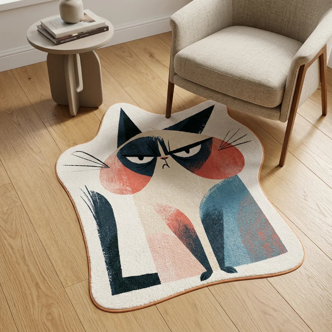 Irregular cat corner rug living room