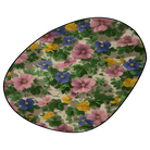 Floral wildflowers rug featuring pink, blue, and yellow flowers with green leaves on a soft beige background
