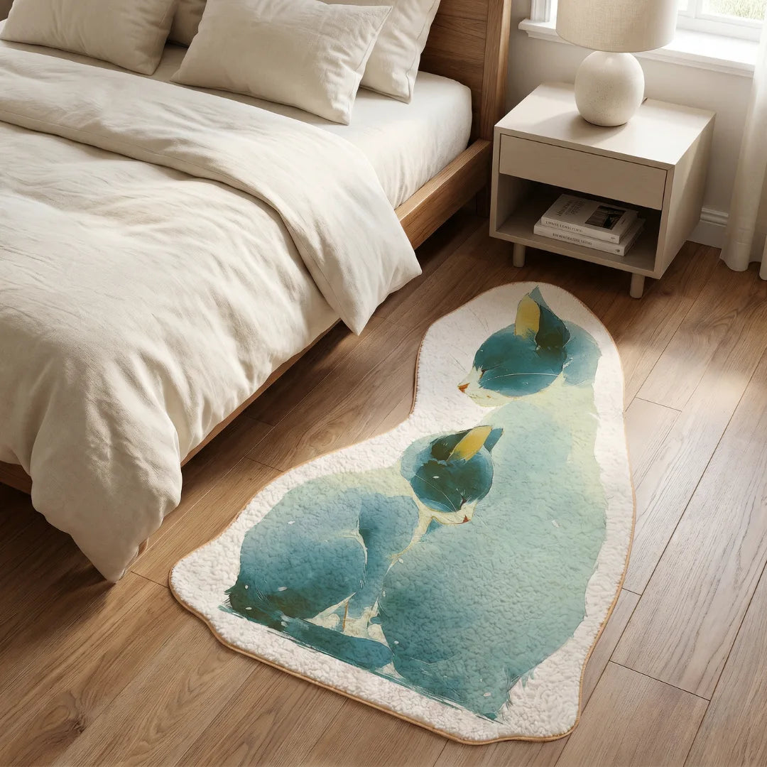 Irregular blue cat rug bedroom