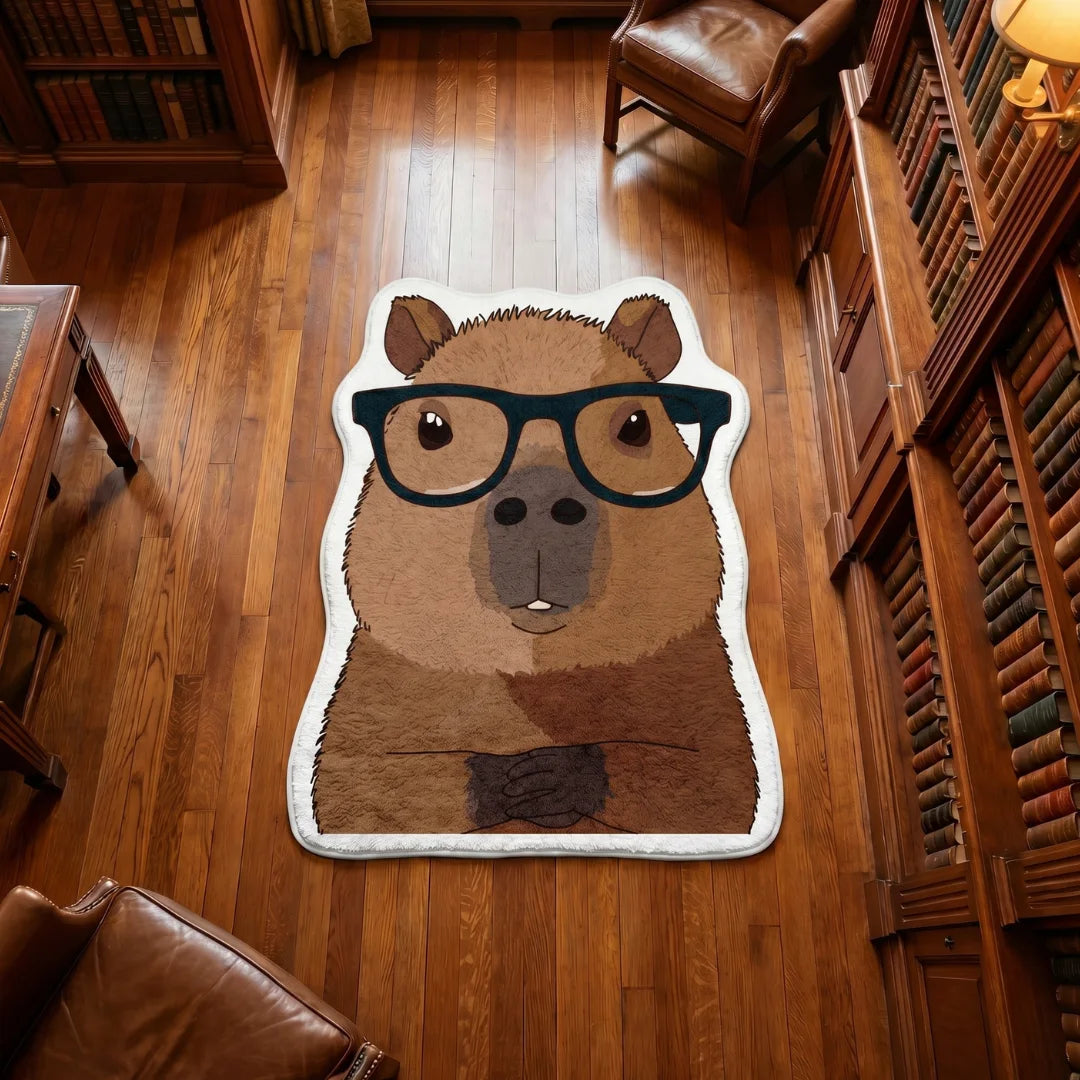 Irregular capybara rug library
