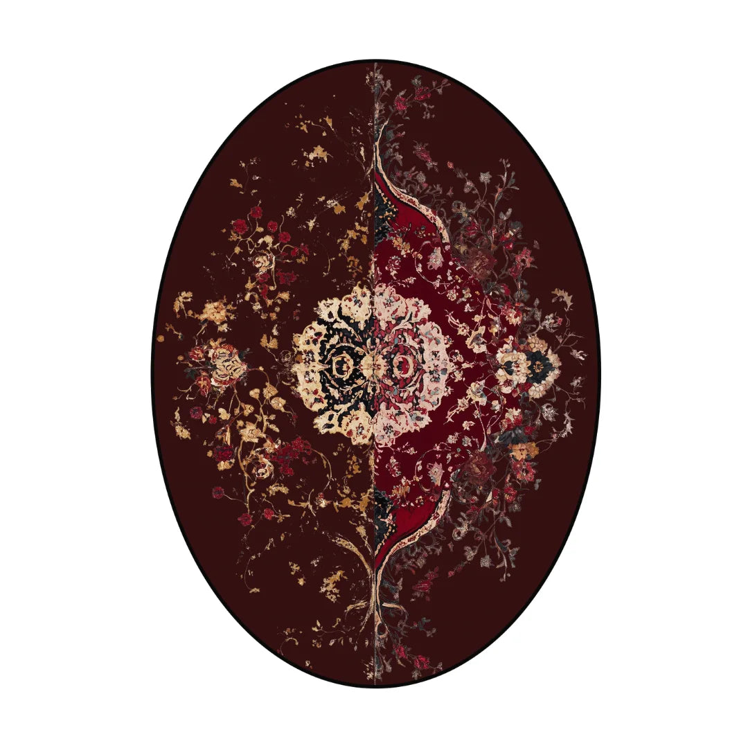 Red persian style rug living room