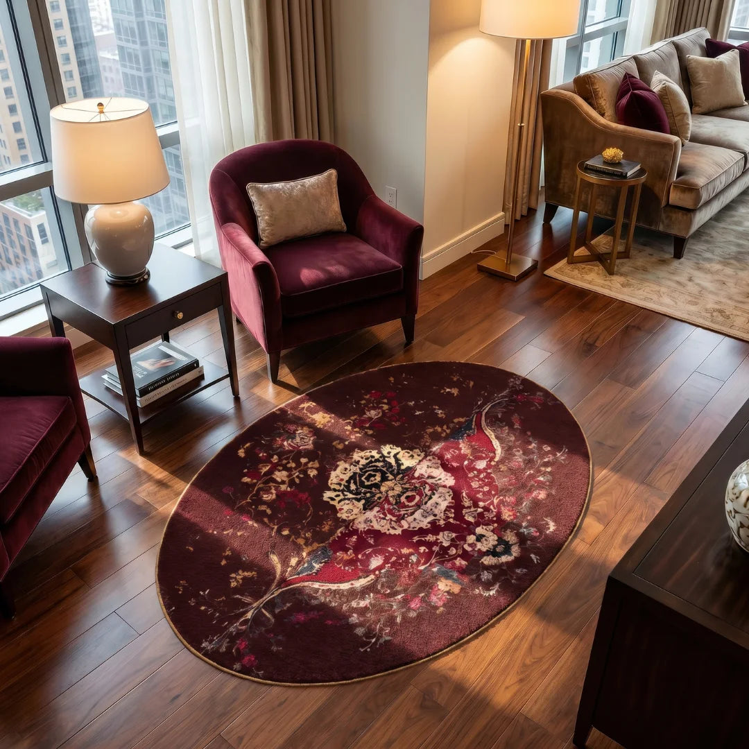 Red persian style rug living room