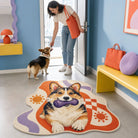 Custom pet Everyday Love rug featuring a corgi with its favorite toy in a colorful modern entryway.