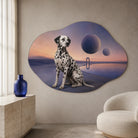 Custom Dalmatian portrait wall rug with a celestial surreal dreamscape design